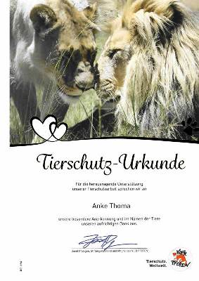Tierschutzurkunde Anke Thoma